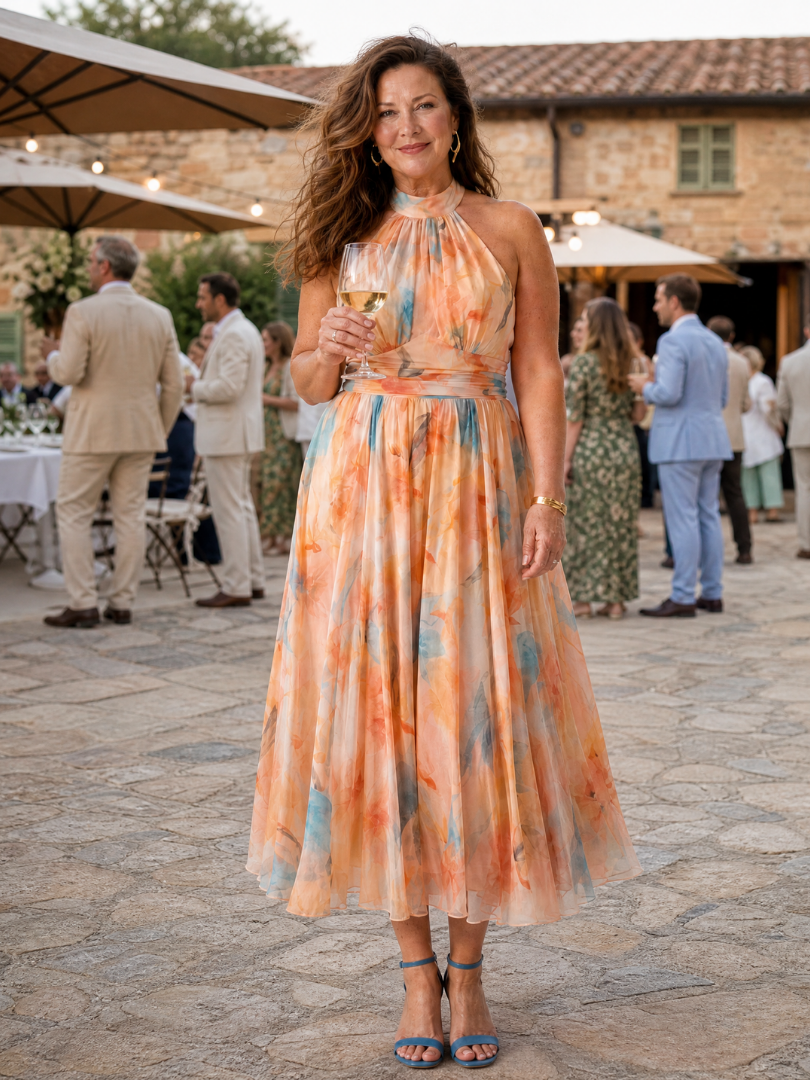 Abito midi morbido con scollo all'americana Elin™