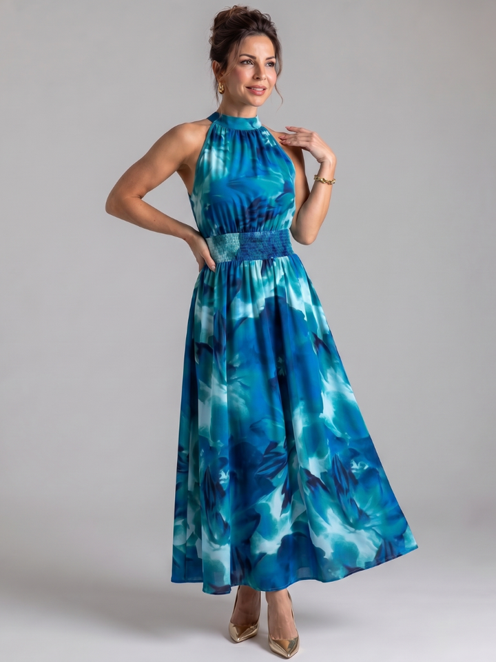 Abito midi Olivia™ con stampa astratta e vita arricciata