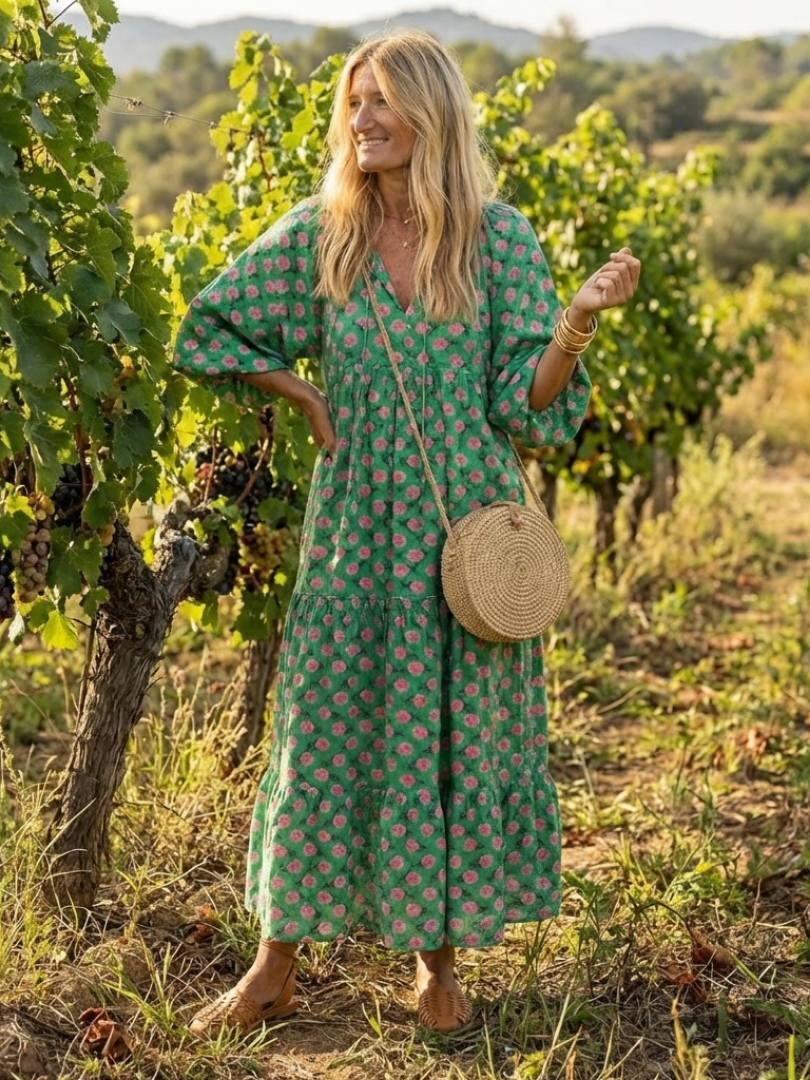 Ottoline | Abito midi a balze con scollo a V e stampa floreale