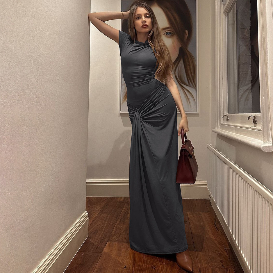 JARA™ - Abito lungo fasciante a portafoglio elegante con drappeggio arricciato