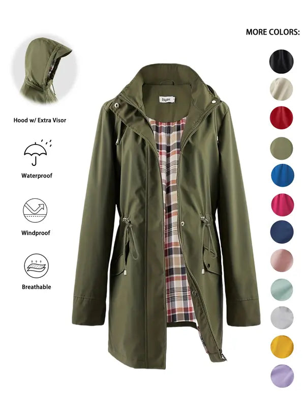 QING™ - Trench con cappuccio casual con coulisse e zip