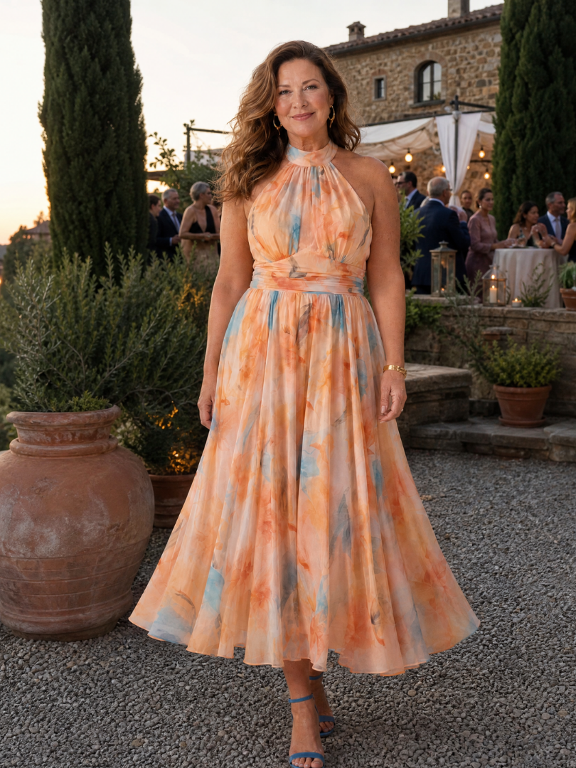 Abito midi morbido con scollo all'americana Elin™