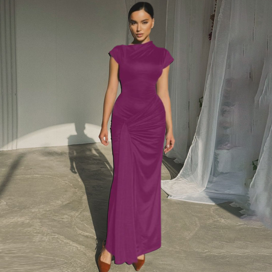 JARA™ - Abito lungo fasciante a portafoglio elegante con drappeggio arricciato