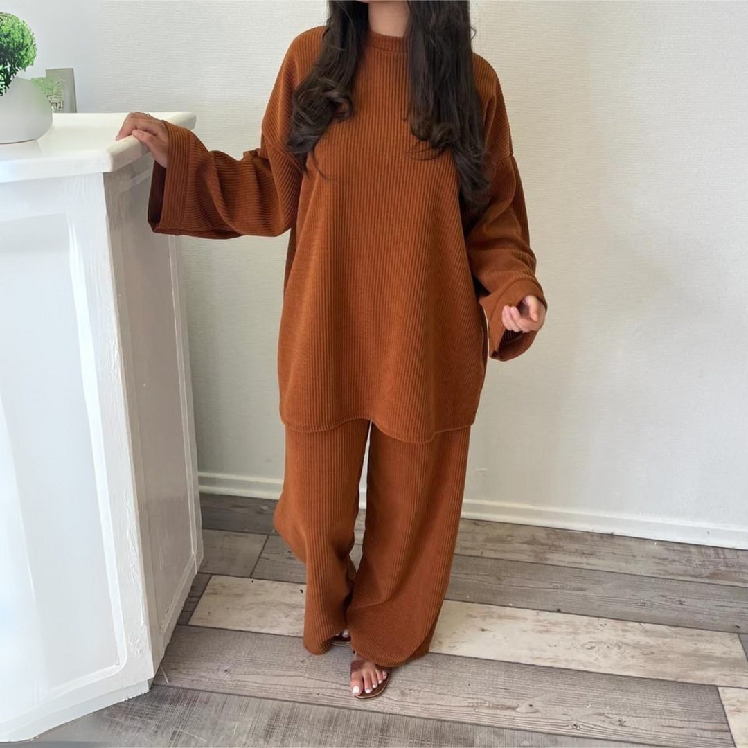 UNI™ - Completo Top Largo Casual e Pantaloni a Gamba Larga