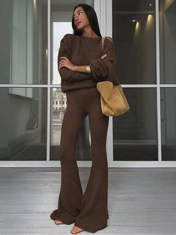 ONNA™ - Set Top Monospalla Asimmetrico Chic e Pantaloni Svasati