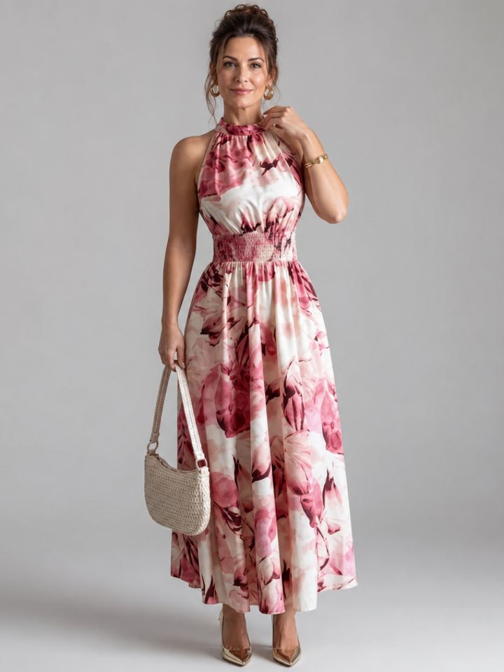 Abito midi Olivia™ con stampa astratta e vita arricciata