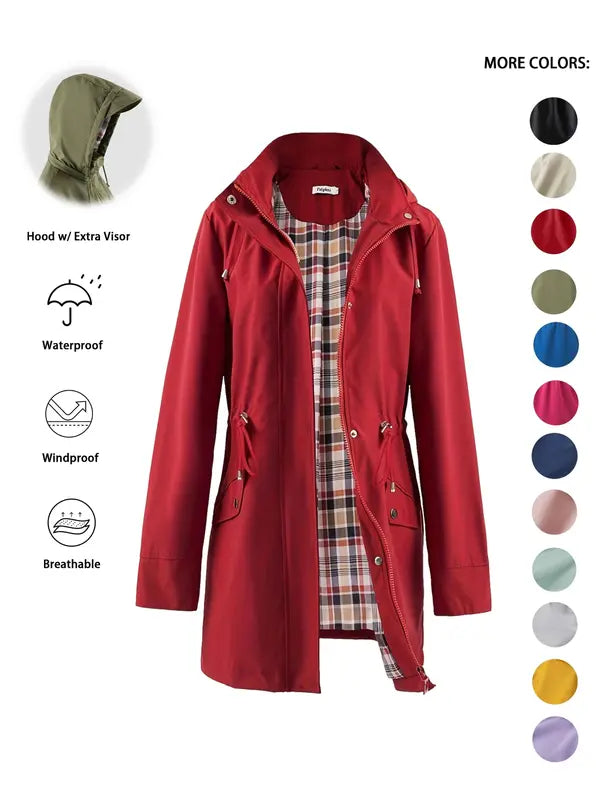 QING™ - Trench con cappuccio casual con coulisse e zip