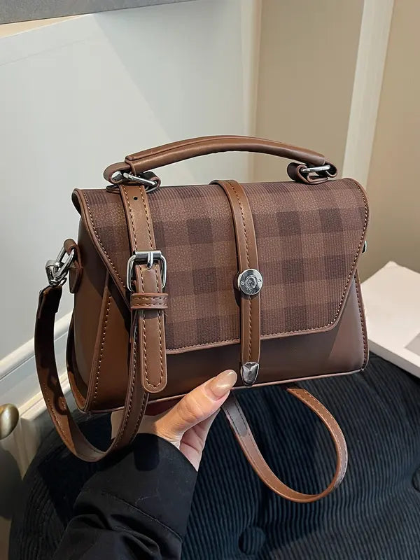 MARLYNN™ - Borsa a tracolla/bandoliera piccola quadrata stile vintage con cuciture a contrasto