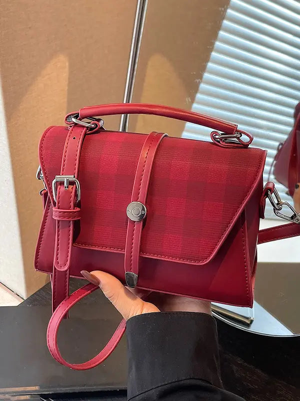 MARLYNN™ - Borsa a tracolla/bandoliera piccola quadrata stile vintage con cuciture a contrasto