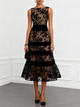 Rosanna | Abito Midi a Trapezio in Mesh Floreale Nero, Senza Maniche