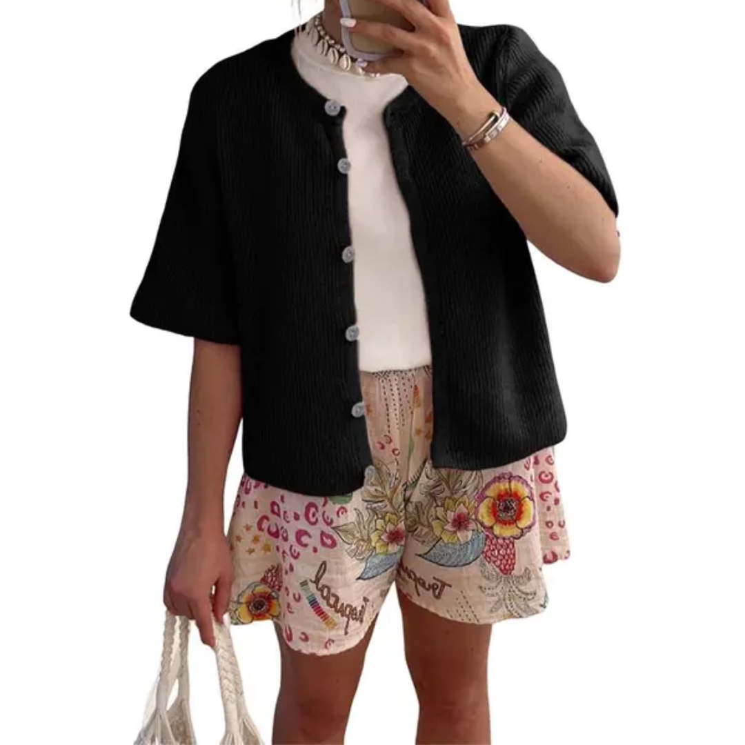 WREN™ – Cardigan a maniche corte a coste morbide con bottoni