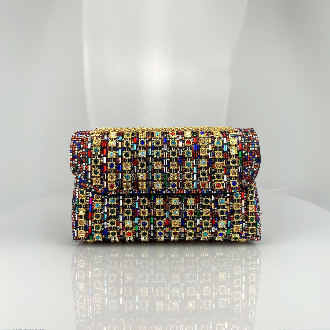 LAVIERA™ - Borsa a spalla Chic con catena e diamanti colorati