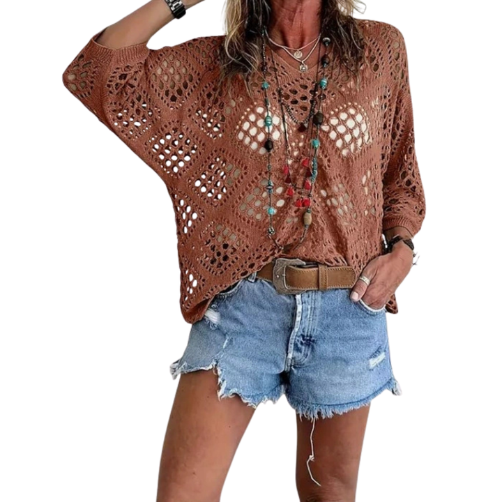 WILLA™ – Top Batwing all'Uncinetto con Motivo a Diamanti Boho
