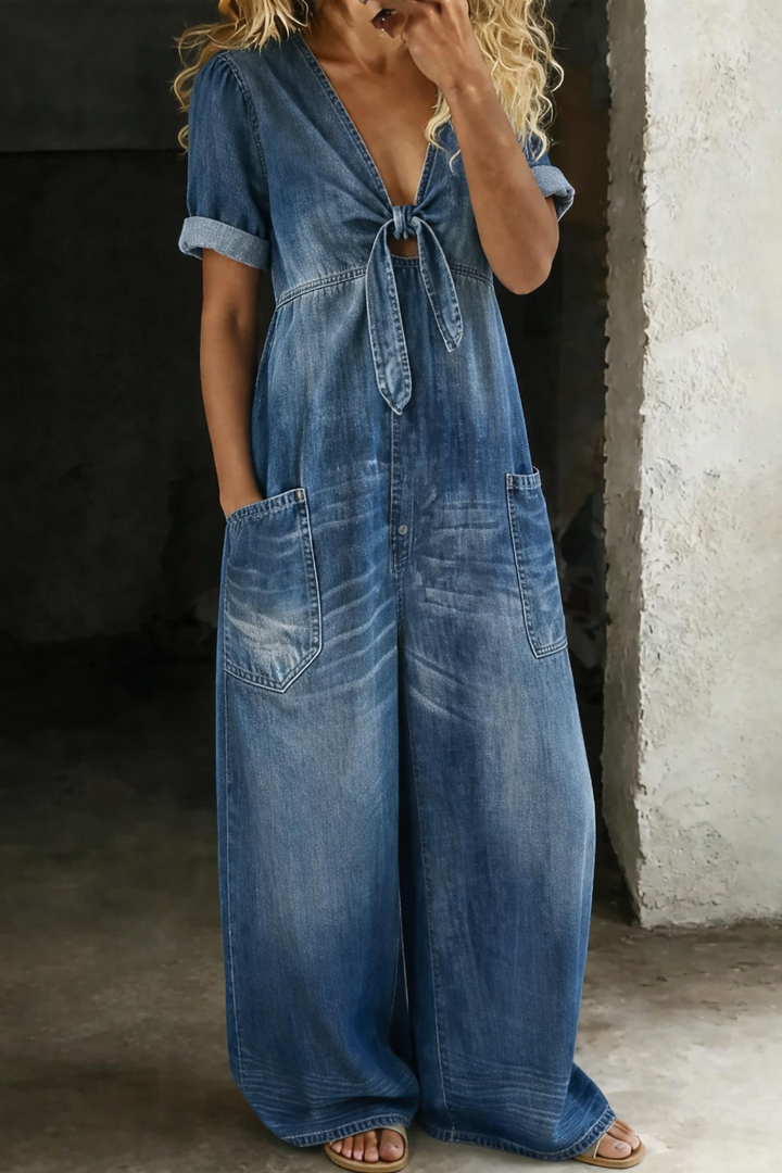 Maya™ | V-Neck Denim Jumpsuit
