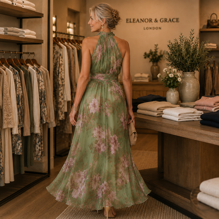 Serena — Elegant Floral Chiffon Halter Maxi Dress