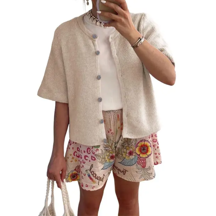 WREN™ – Cardigan a maniche corte a coste morbide con bottoni