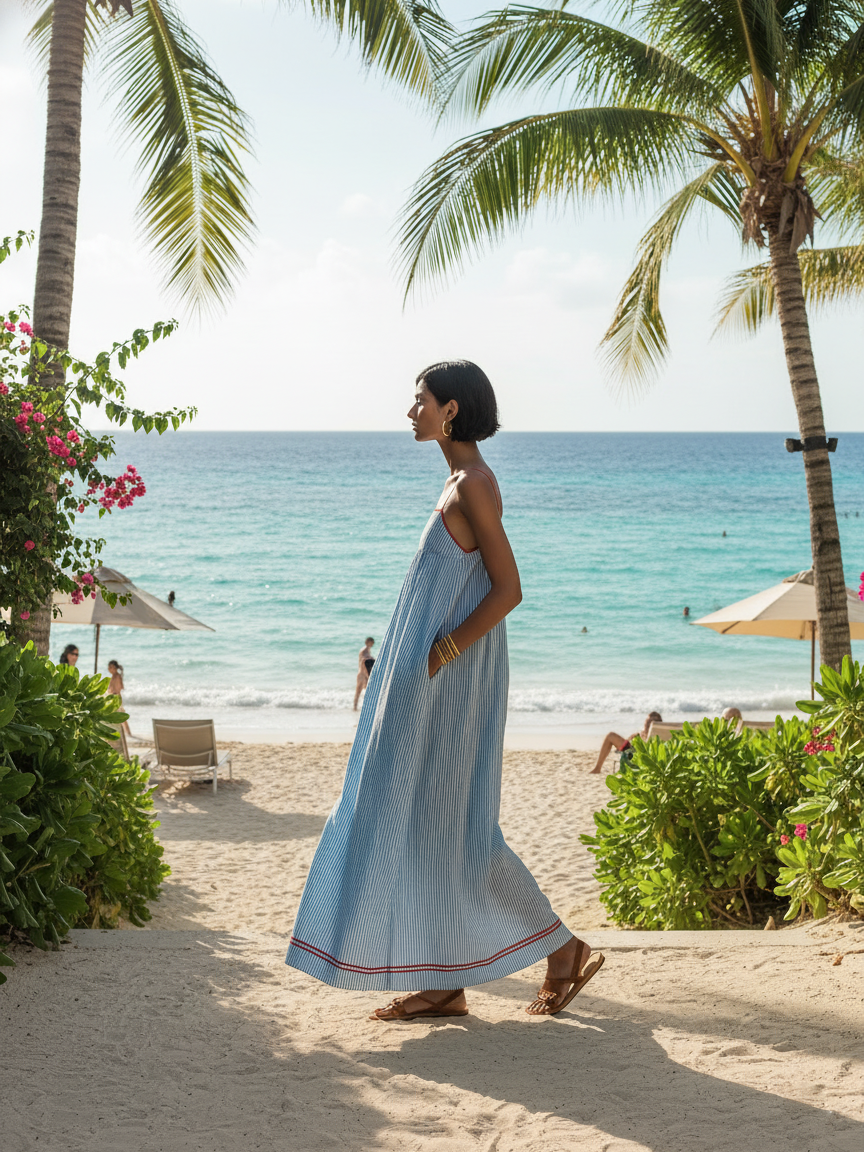 Azzurra | Maxi Dress with Thin Straps and Contrast Detail