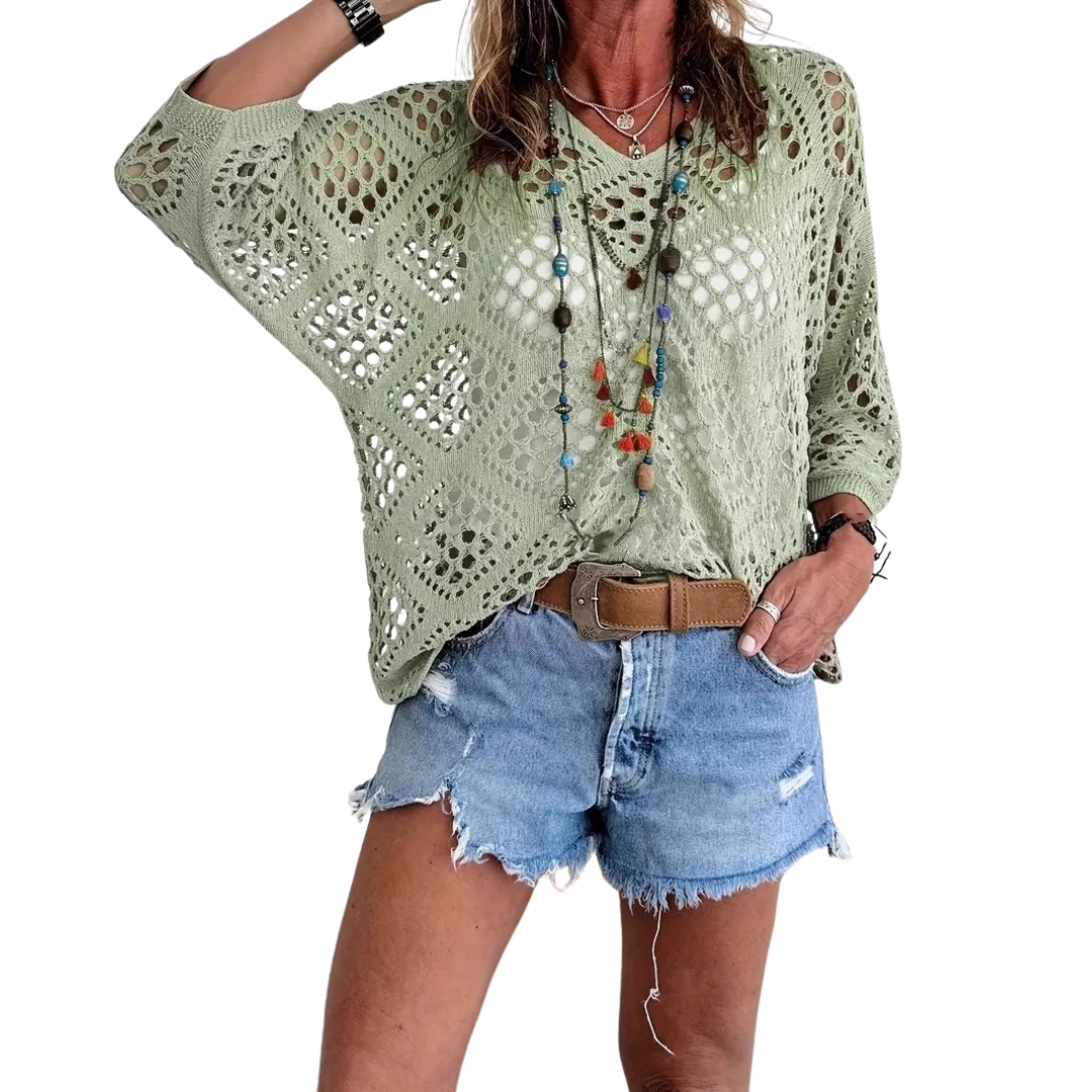 WILLA™ – Top Batwing all'Uncinetto con Motivo a Diamanti Boho