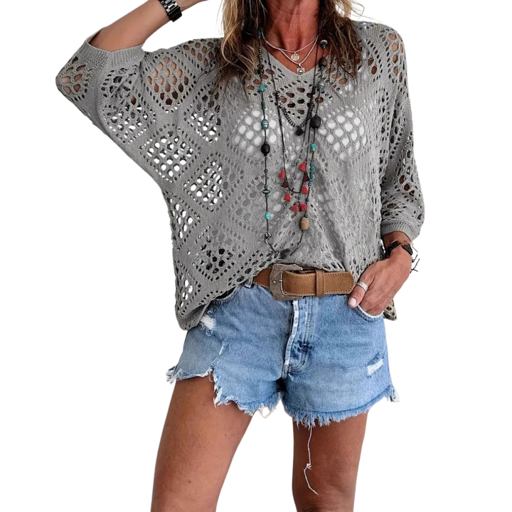 WILLA™ – Top Batwing all'Uncinetto con Motivo a Diamanti Boho