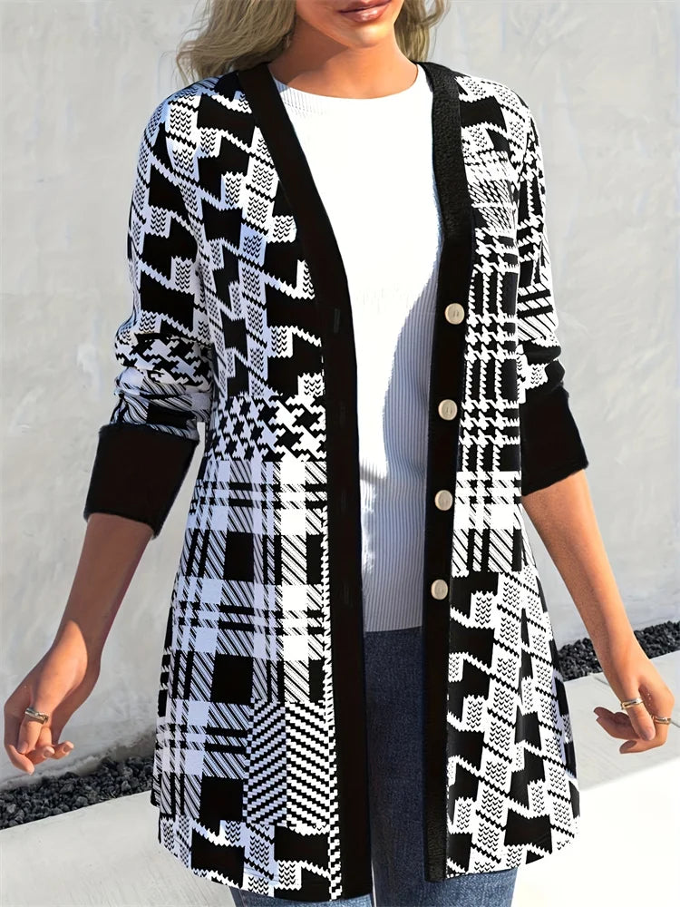 LEONA™ | Cardigan Elegante con Stampa Geometrica