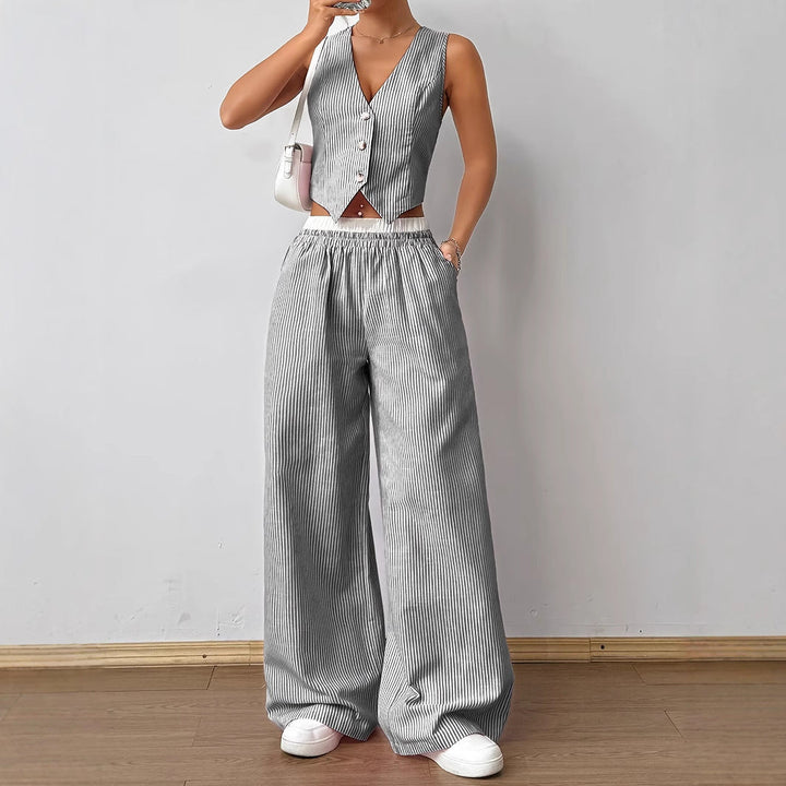 HELENA™ - Completo Gilet e Pantaloni a Gamba Larga con Stampa a Righe Elegante