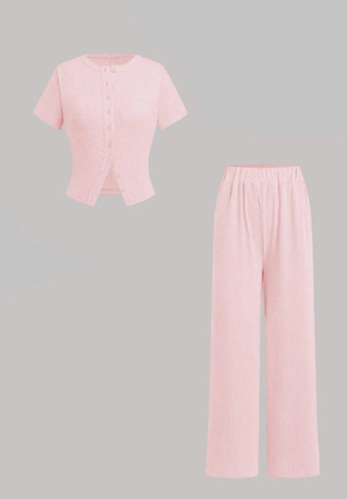 MIRANDA™ - Completo Casuale Top Abbottonato e Pantaloni a Gamba Larga