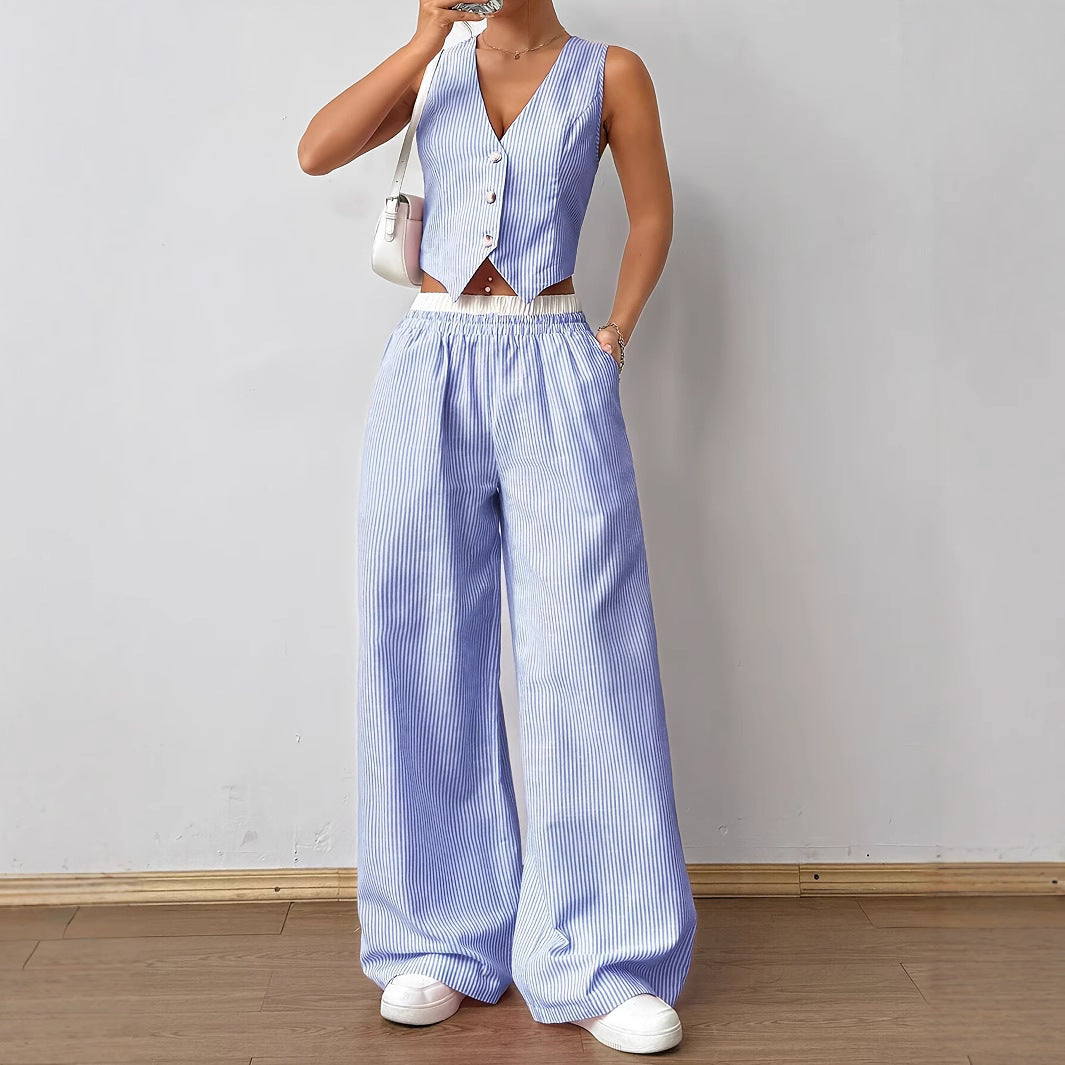 HELENA™ - Completo Gilet e Pantaloni a Gamba Larga con Stampa a Righe Elegante