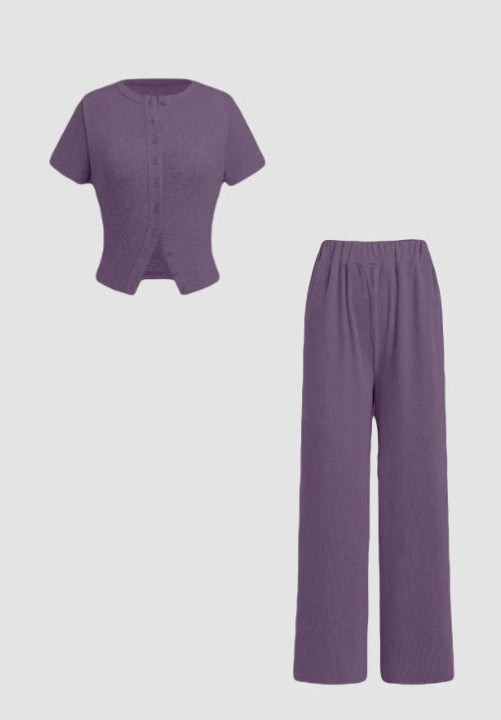 MIRANDA™ - Completo Casuale Top Abbottonato e Pantaloni a Gamba Larga