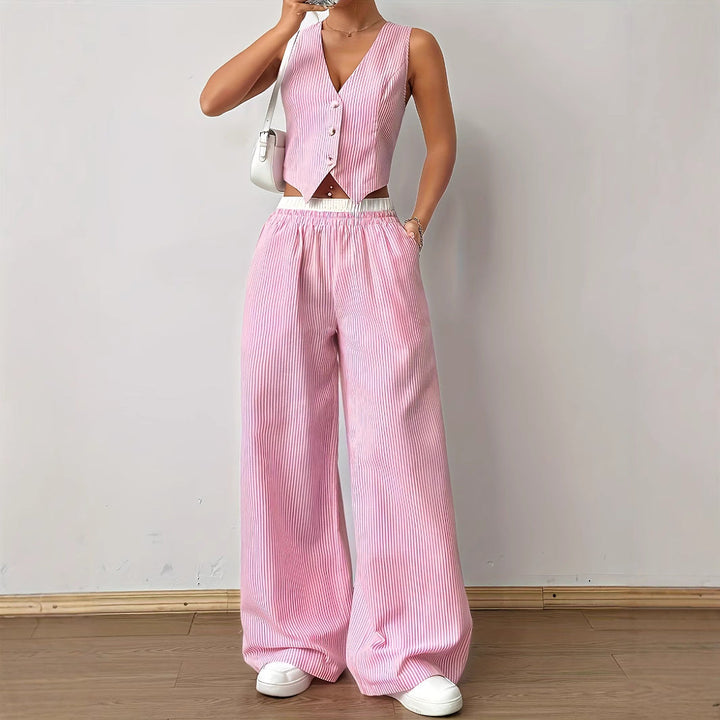 HELENA™ - Completo Gilet e Pantaloni a Gamba Larga con Stampa a Righe Elegante