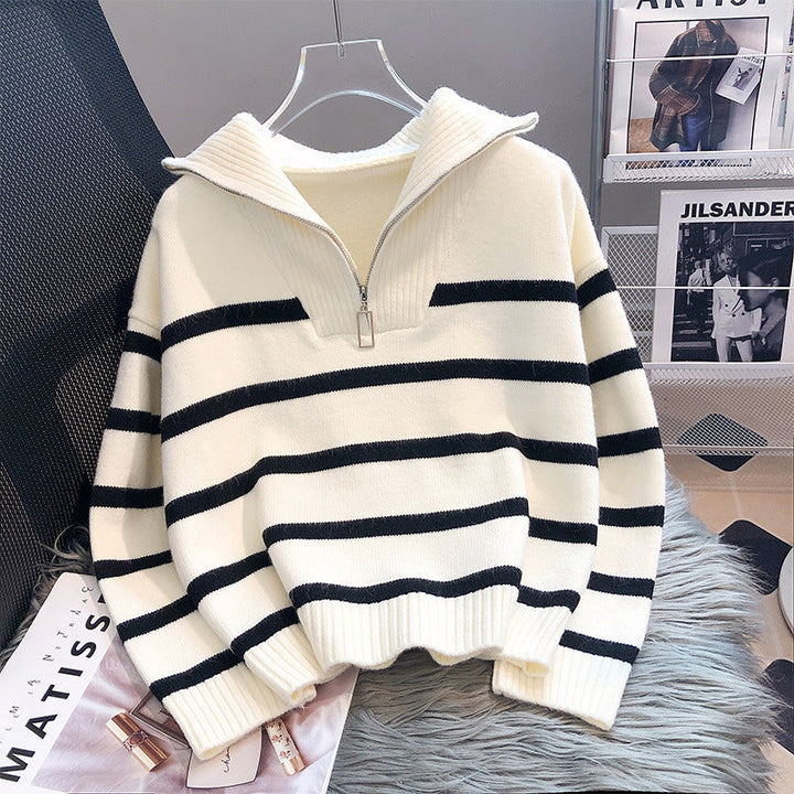 TIANA™ - Top elegante a righe con colletto e maniche lunghe
