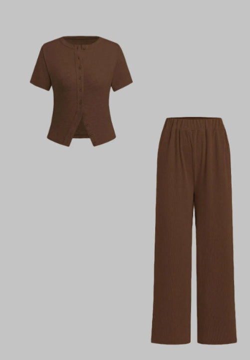 MIRANDA™ - Completo Casuale Top Abbottonato e Pantaloni a Gamba Larga
