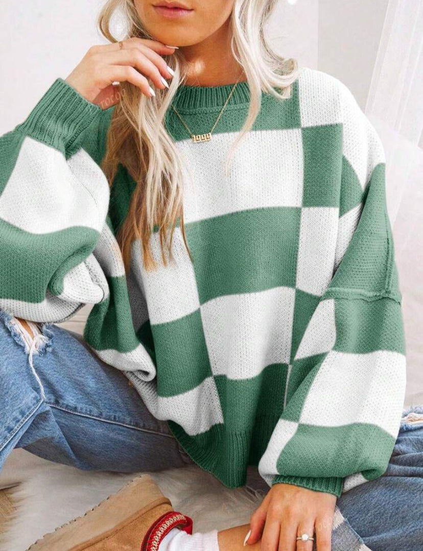 REVERIE™ - Maglione girocollo a maniche lunghe scozzese casual