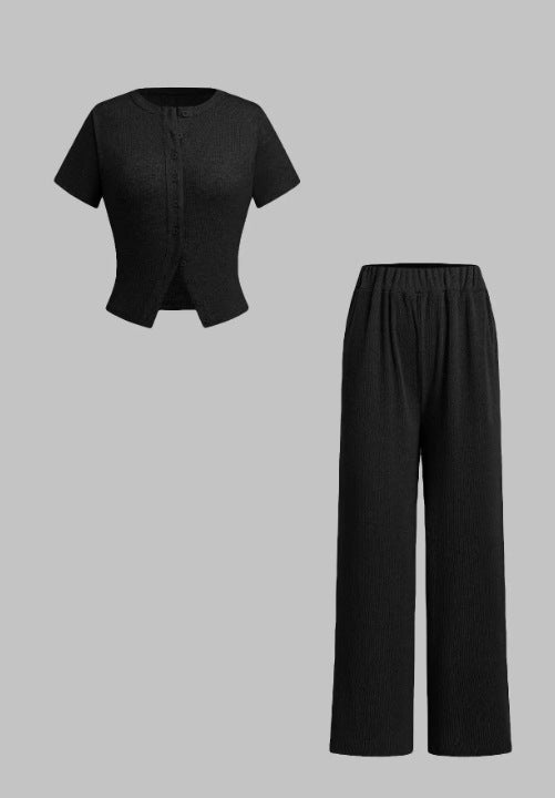 MIRANDA™ - Completo Casuale Top Abbottonato e Pantaloni a Gamba Larga
