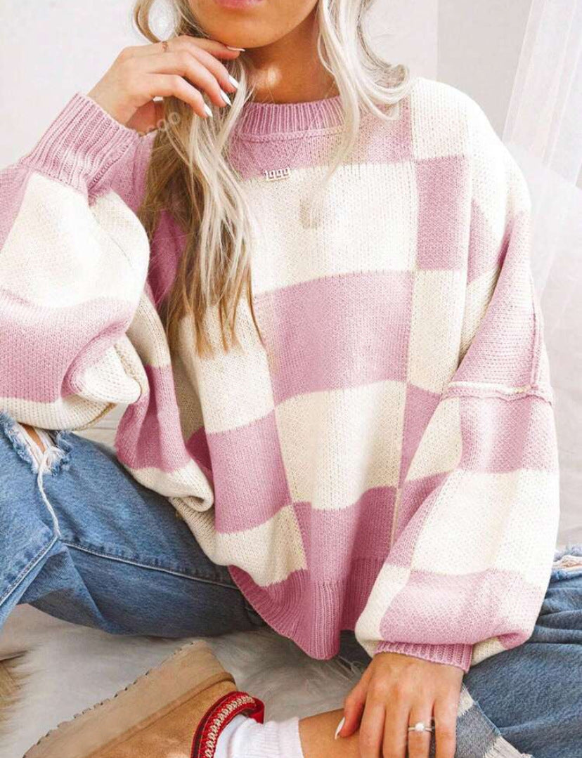REVERIE™ - Maglione girocollo a maniche lunghe scozzese casual