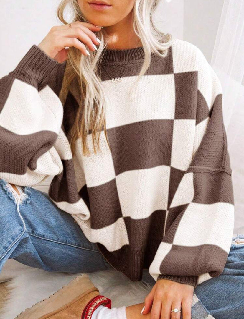 REVERIE™ - Maglione girocollo a maniche lunghe scozzese casual