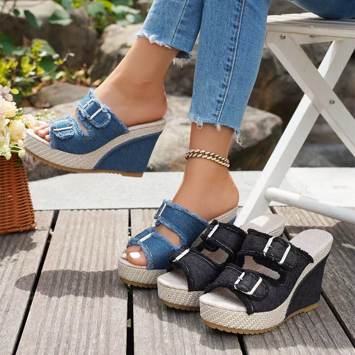 Sandali con zeppa in denim Elara