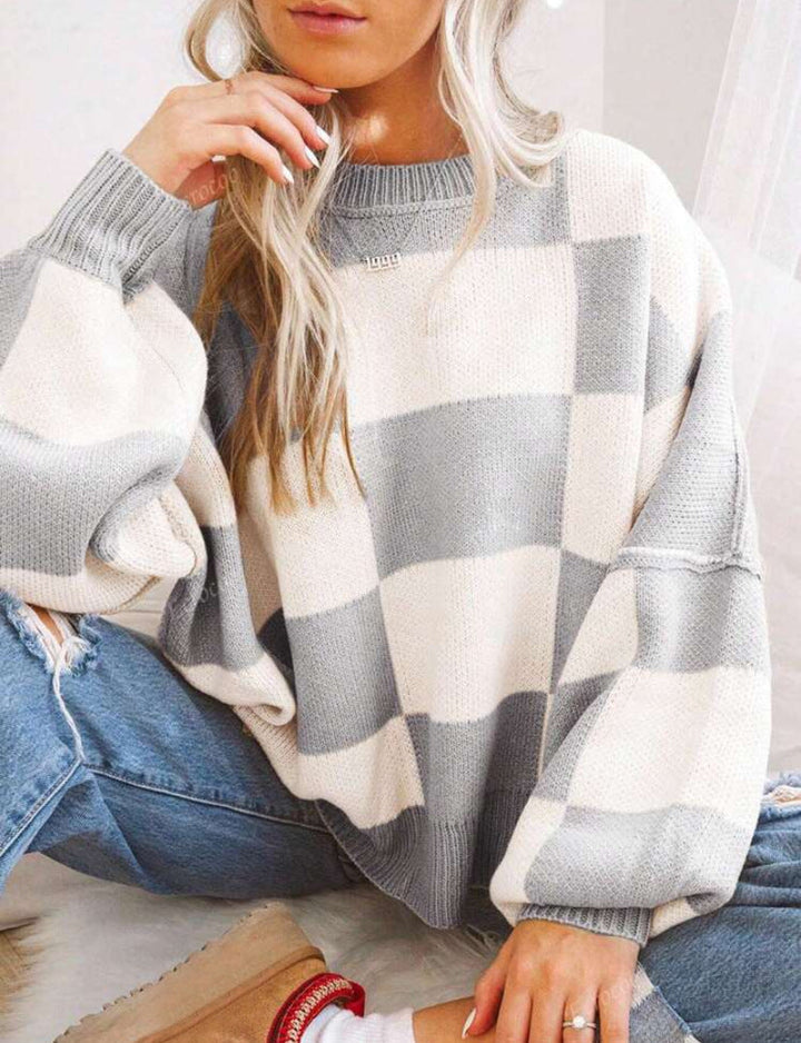 REVERIE™ - Maglione girocollo a maniche lunghe scozzese casual