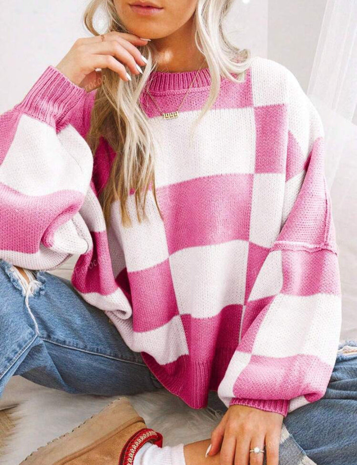 REVERIE™ - Maglione girocollo a maniche lunghe scozzese casual