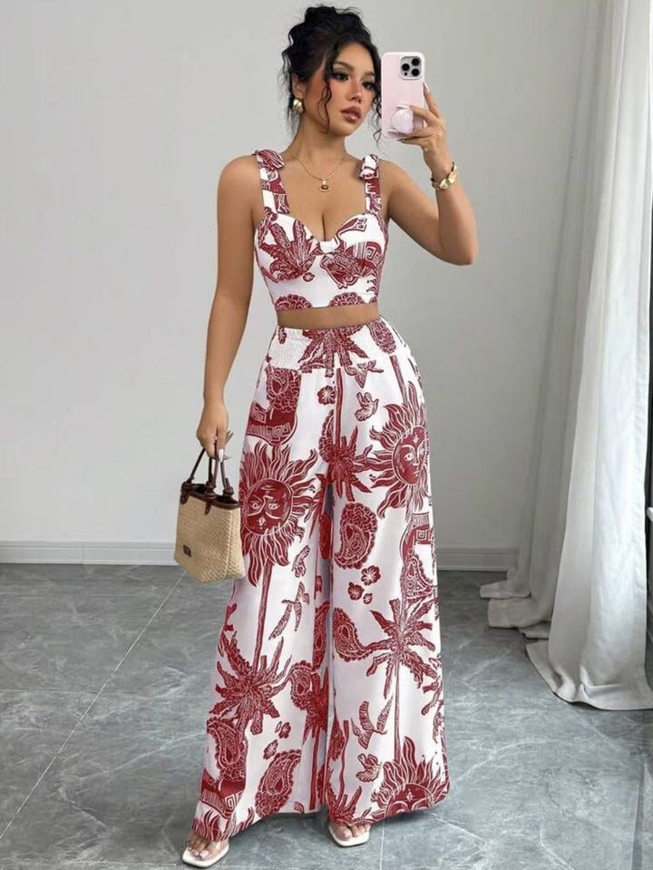 THAWDI™ - Completo Top Corto e Pantaloni a Gamba Larga Stampa Boho Elegante