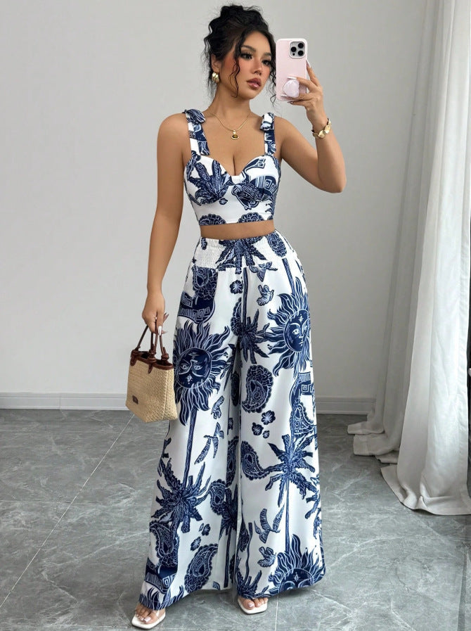 THAWDI™ - Completo Top Corto e Pantaloni a Gamba Larga Stampa Boho Elegante