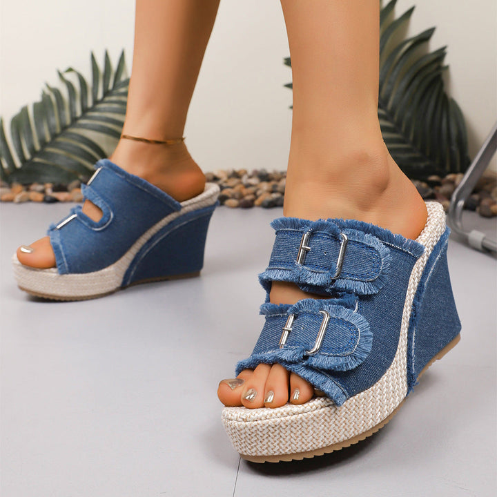 Sandali con zeppa in denim Elara