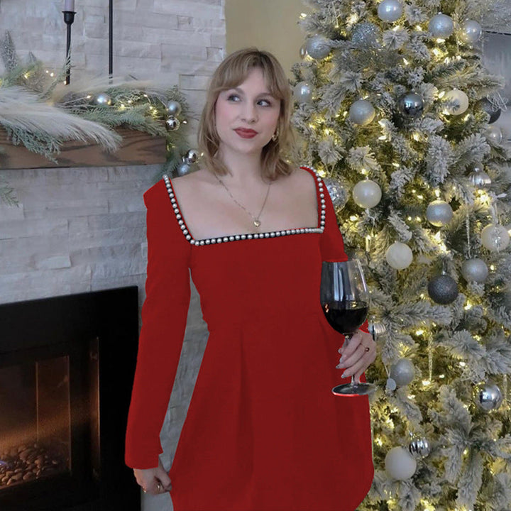 ALAIRE™ - Miniabito A-Line con scollo quadrato, maniche lunghe e schiena scoperta, elegante