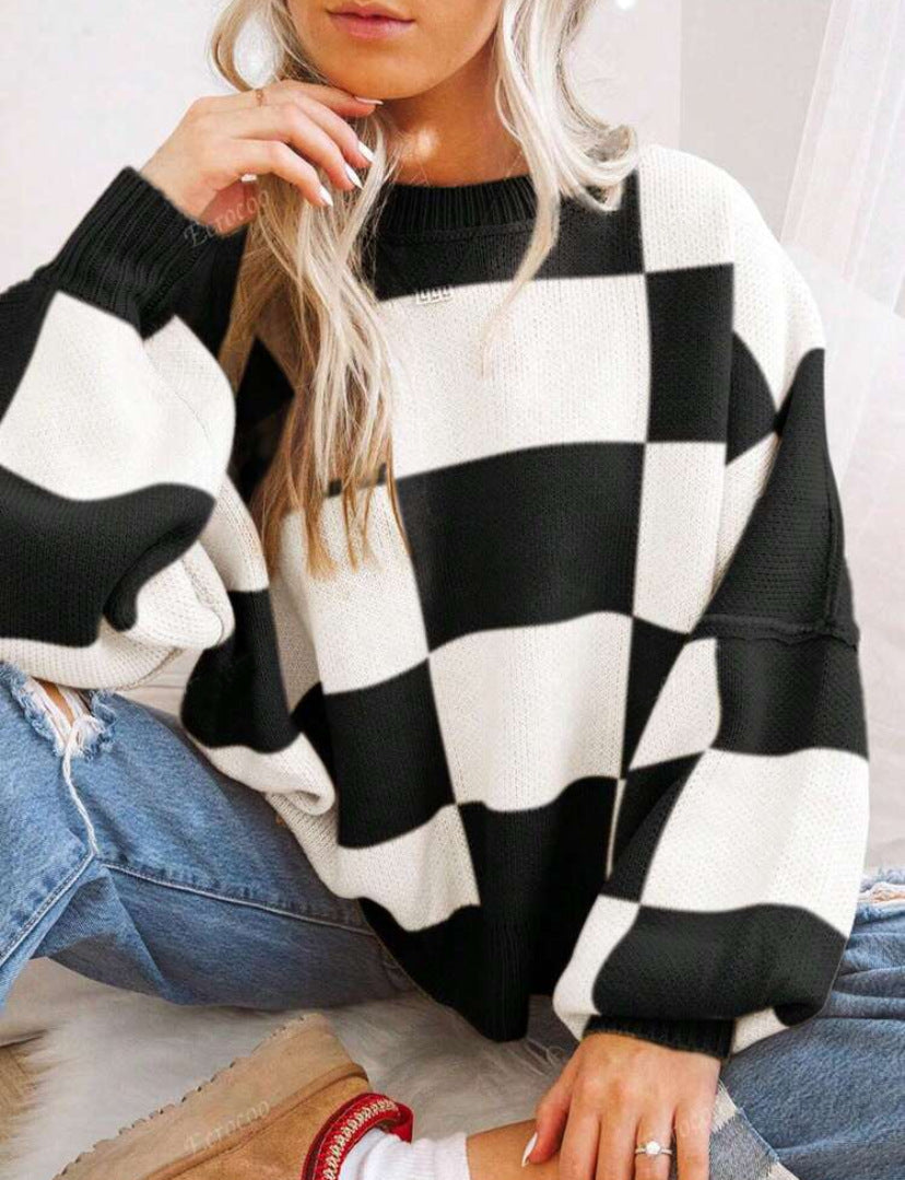 REVERIE™ - Maglione girocollo a maniche lunghe scozzese casual