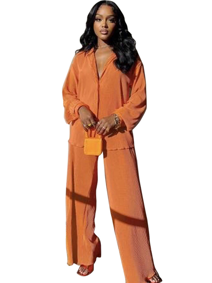 CLEO™ – Completo con colletto chic, maniche lunghe e pantaloni a gamba larga
