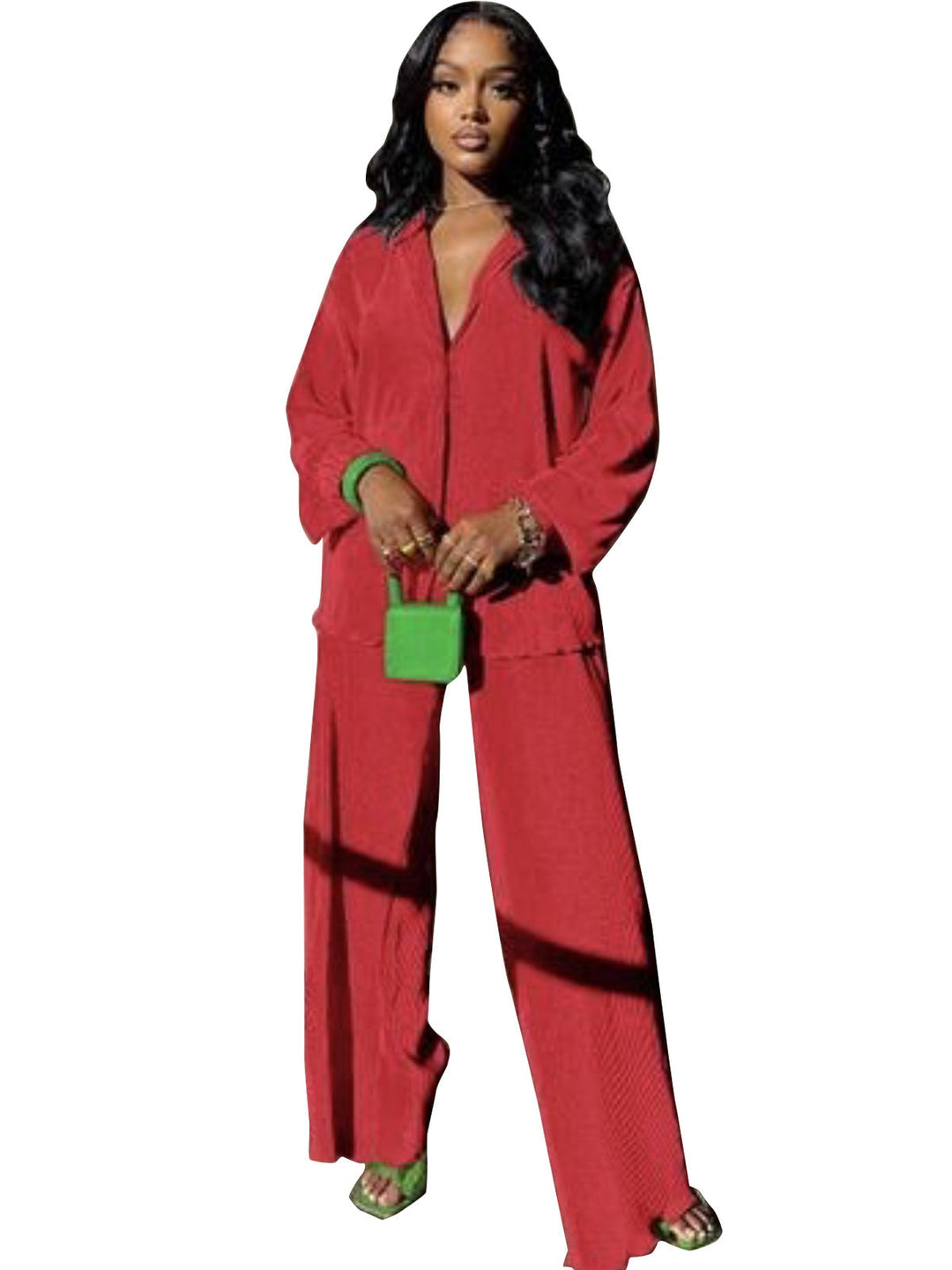CLEO™ – Completo con colletto chic, maniche lunghe e pantaloni a gamba larga