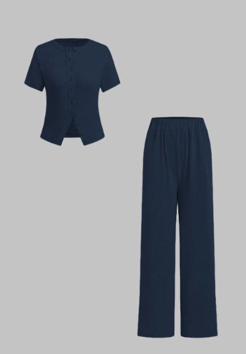 MIRANDA™ - Completo Casuale Top Abbottonato e Pantaloni a Gamba Larga