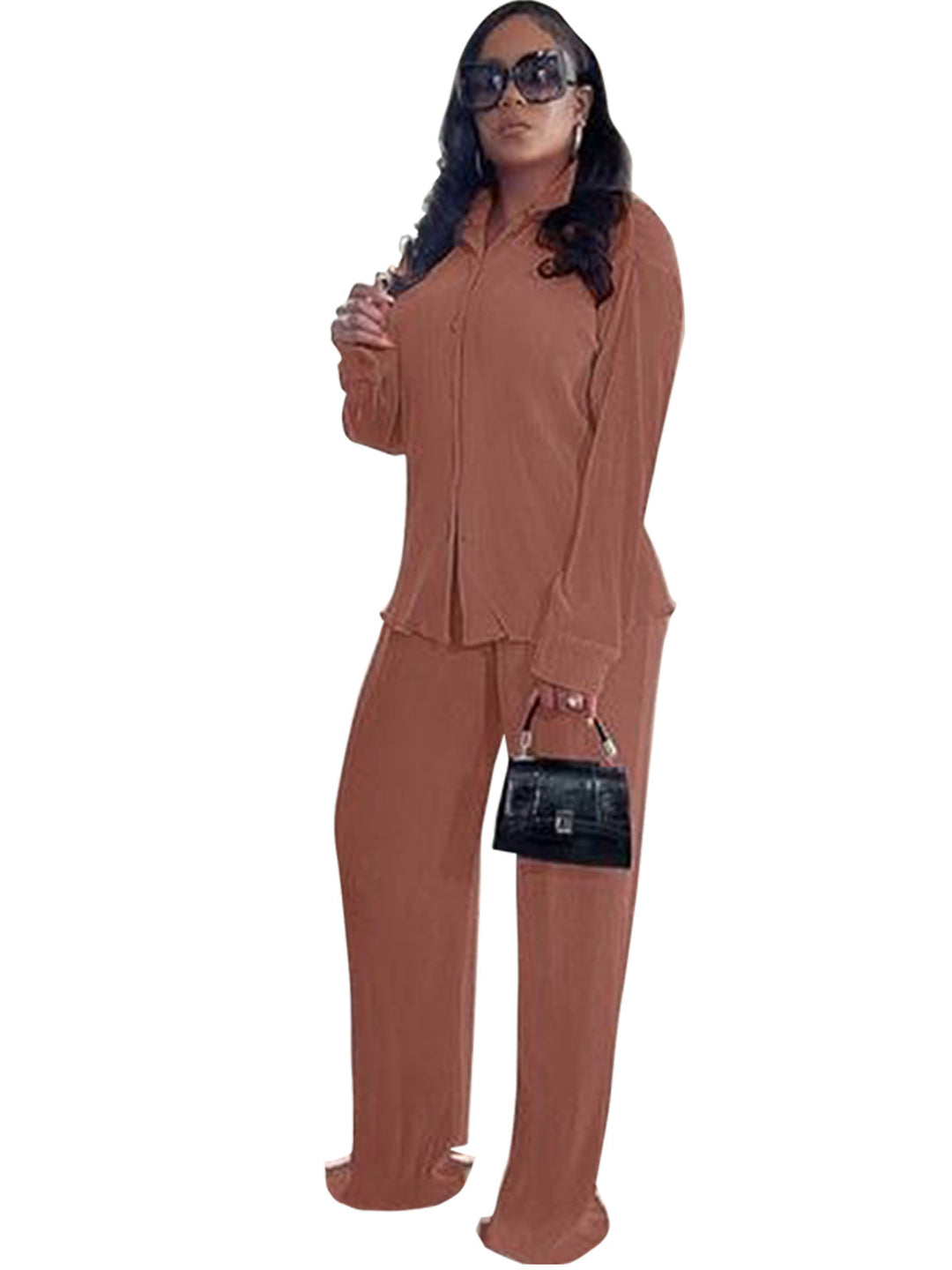 CLEO™ – Completo con colletto chic, maniche lunghe e pantaloni a gamba larga