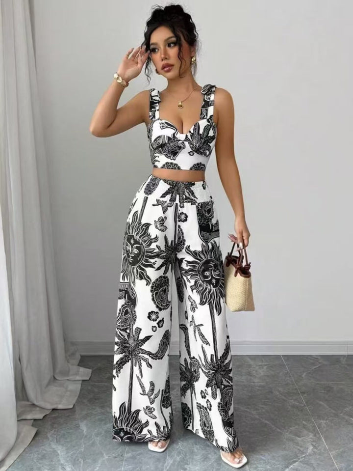 THAWDI™ - Completo Top Corto e Pantaloni a Gamba Larga Stampa Boho Elegante