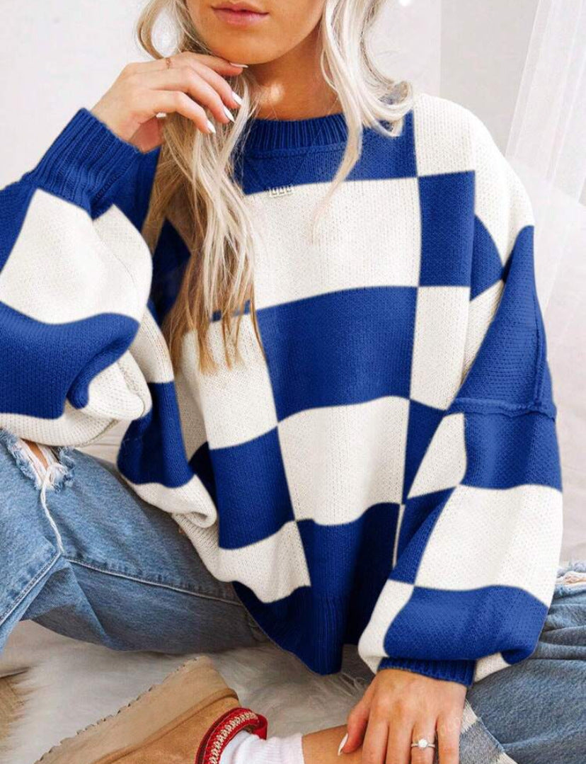 REVERIE™ - Maglione girocollo a maniche lunghe scozzese casual