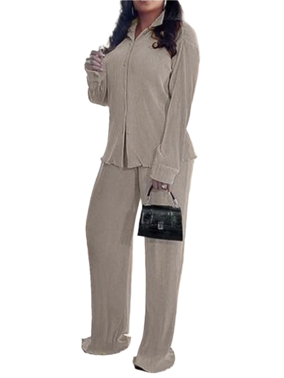 CLEO™ – Completo con colletto chic, maniche lunghe e pantaloni a gamba larga